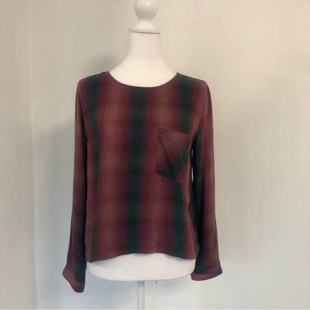 CLOTH & STONE Anthropologie Women Plaid Long Sleeve Blouse Sz XS